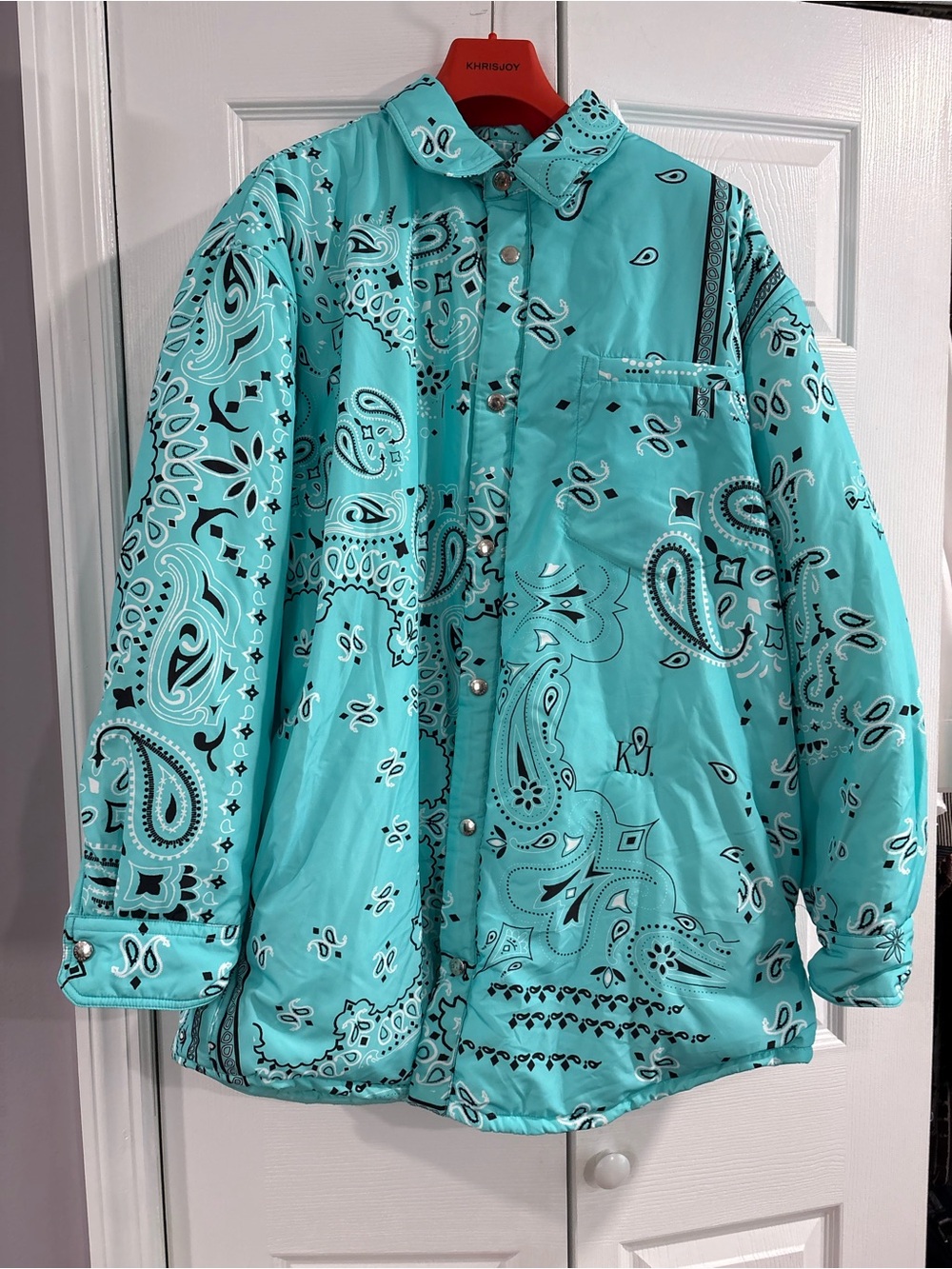 Bandana-Print Lightweight Puffer Jacket - Turquoise